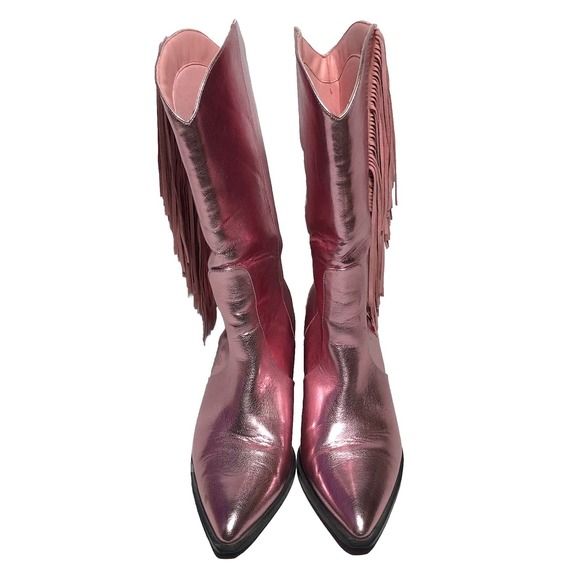 Billini Andi Metallic Pink Fringe Cowboy Cowgirl Boots Womens Damaged Heels 9 - Picture 4 of 16